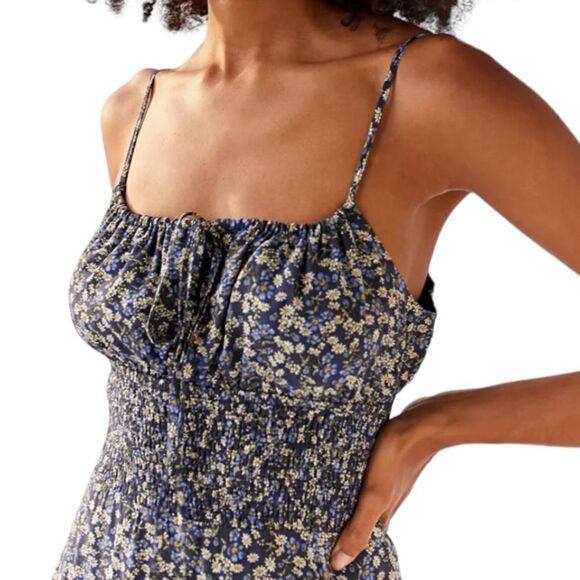 Urban Outfitters Dress Forum Orange White Gingham Smocked Mini Dress - M - Picture 7 of 11